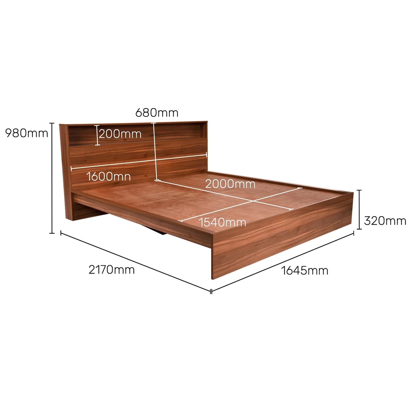 Queen Size Bed in Walnut Finish with LED Light