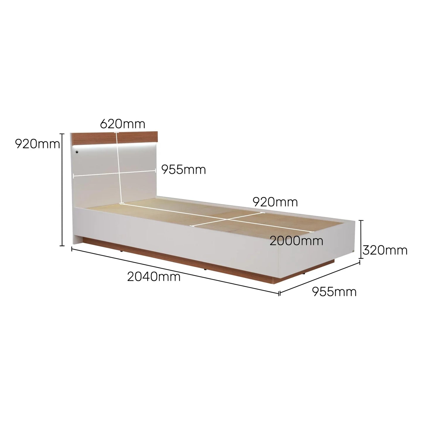 Single Bed in Frosty White with LED Light