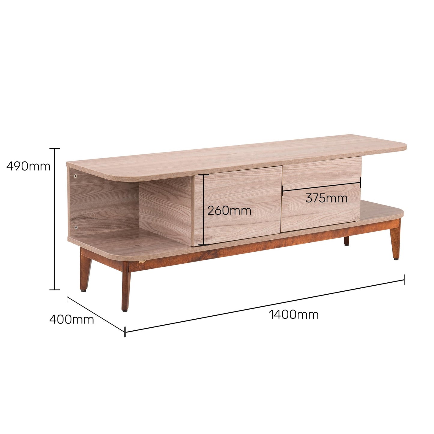 TV Unit in Light Grey Finish with Laminate Top