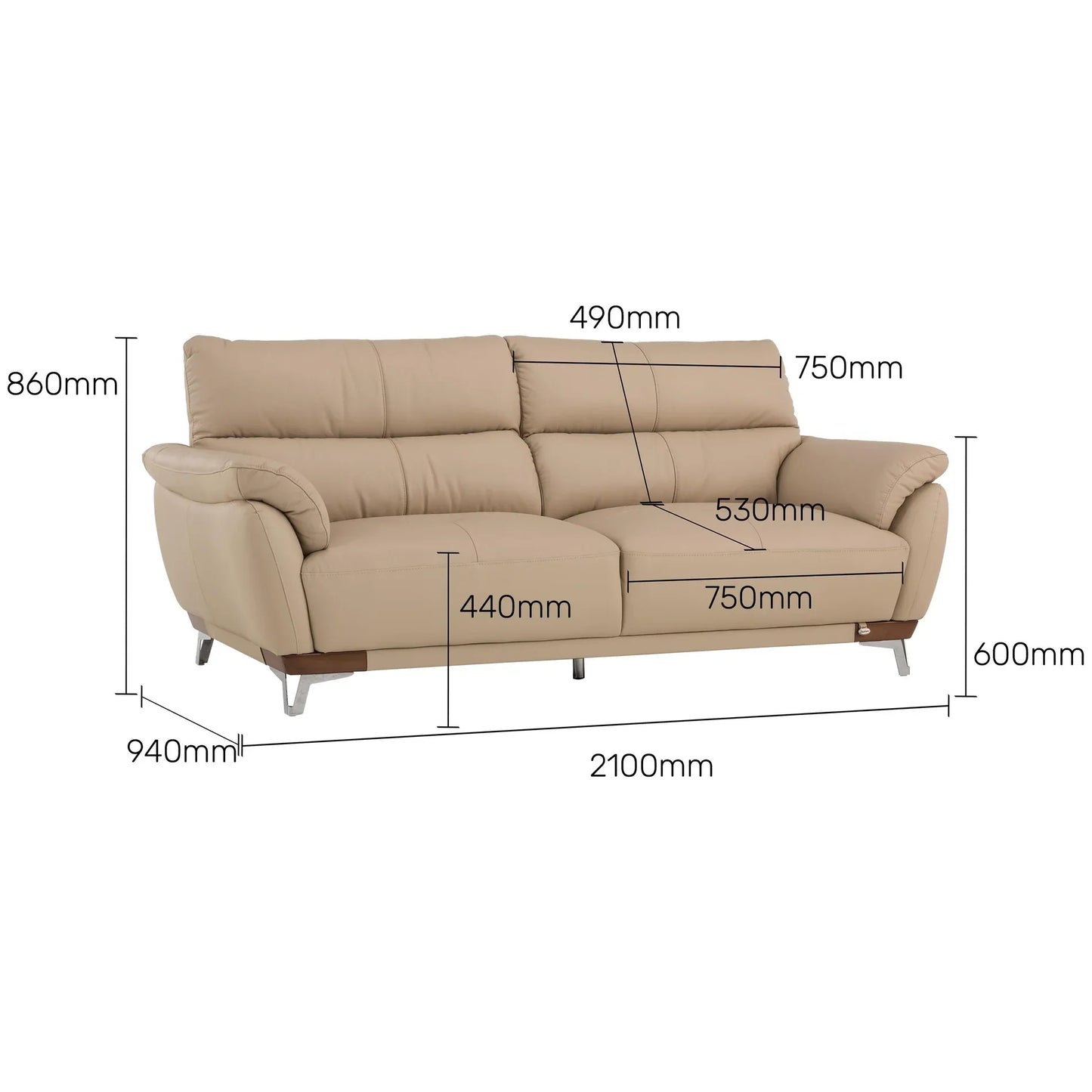 Leather 3 Seater Sofa in Beige