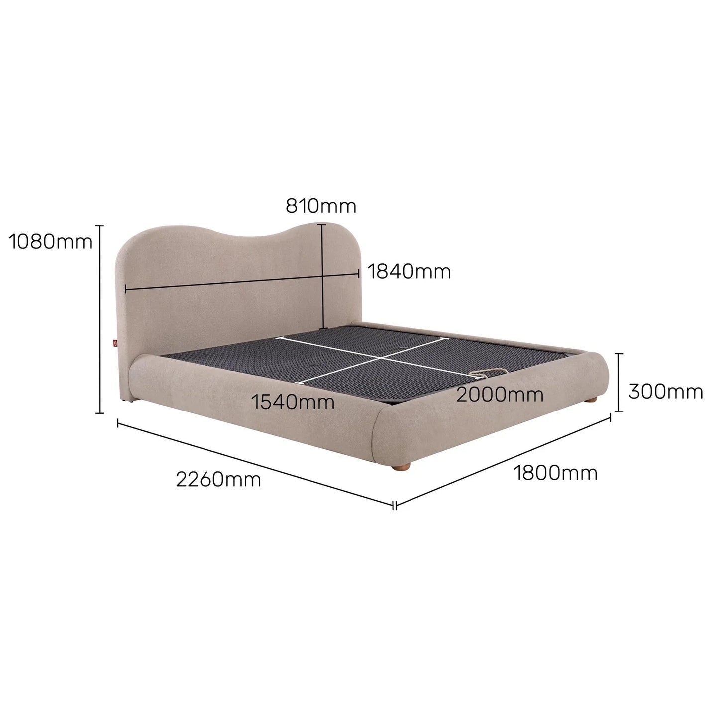 Curved Upholstered Low-Profile Queen Size Bed
