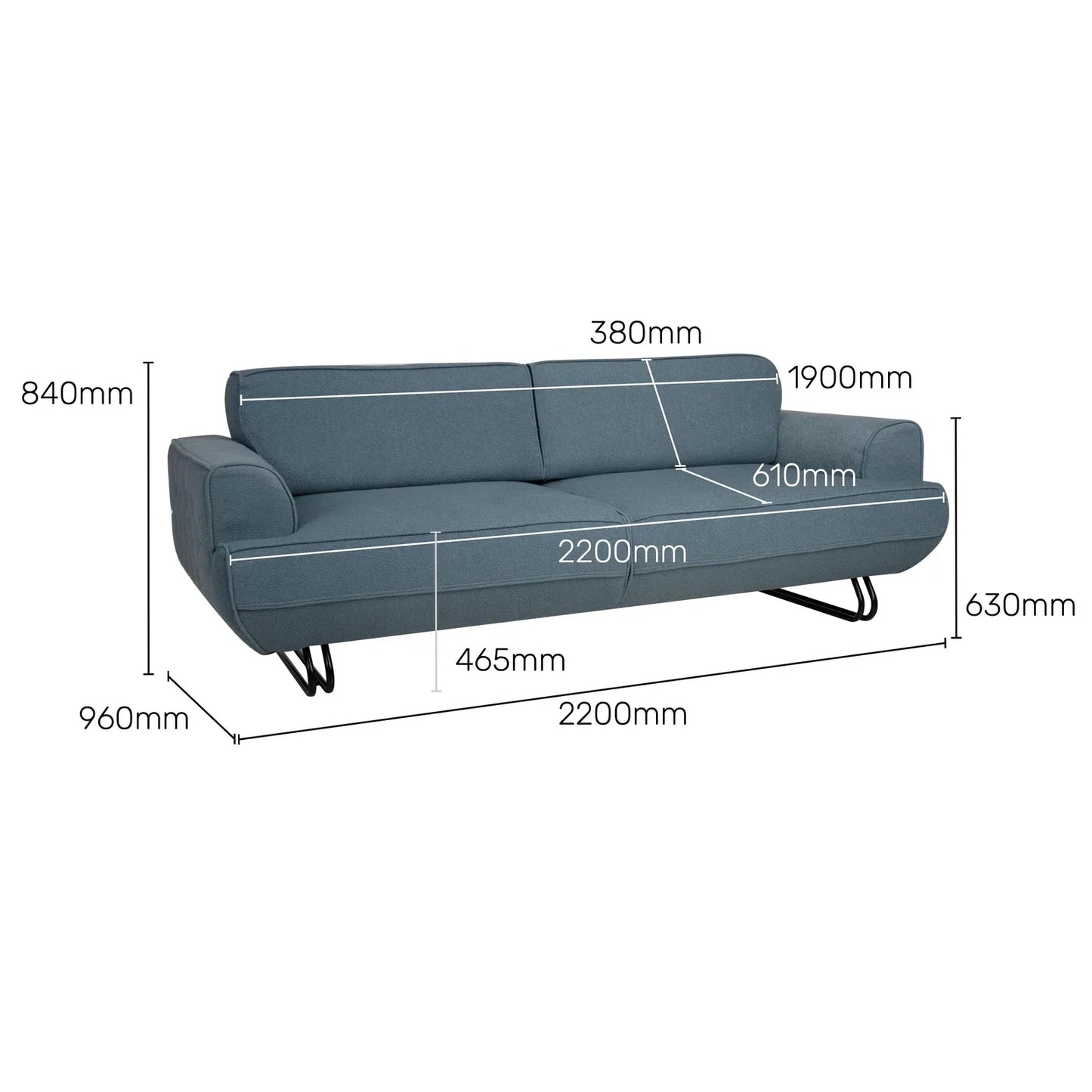 Boucle 3 Seater Sofa with Flip-Down Backrest