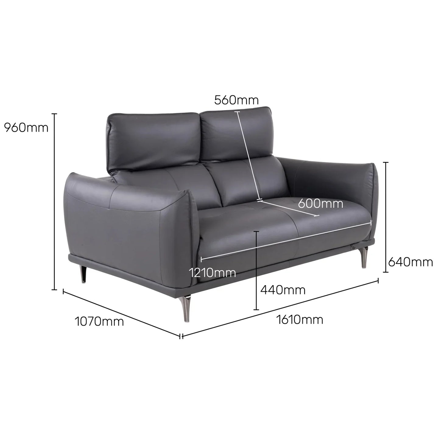 Leather 2 Seater Sofa with Adjustable Headrest