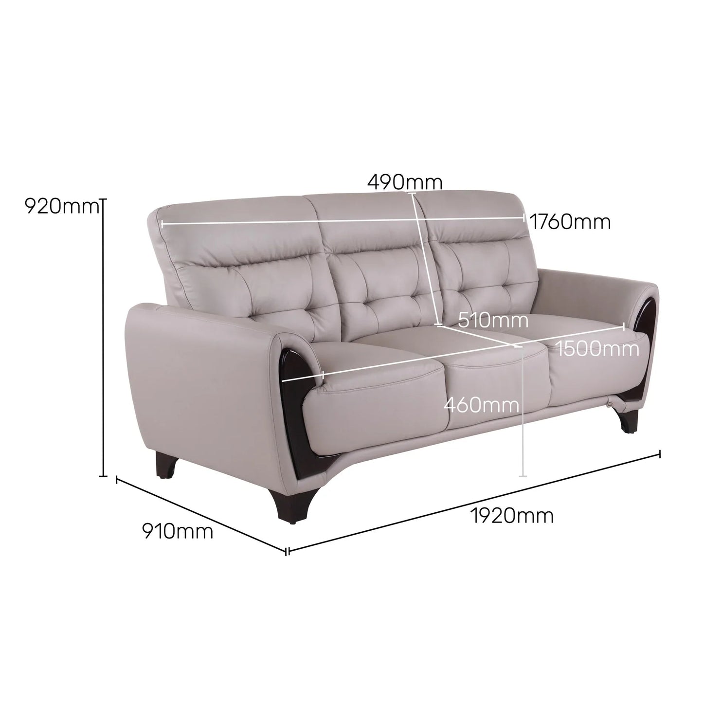 Leather 3 Seater Sofa in Light Grey