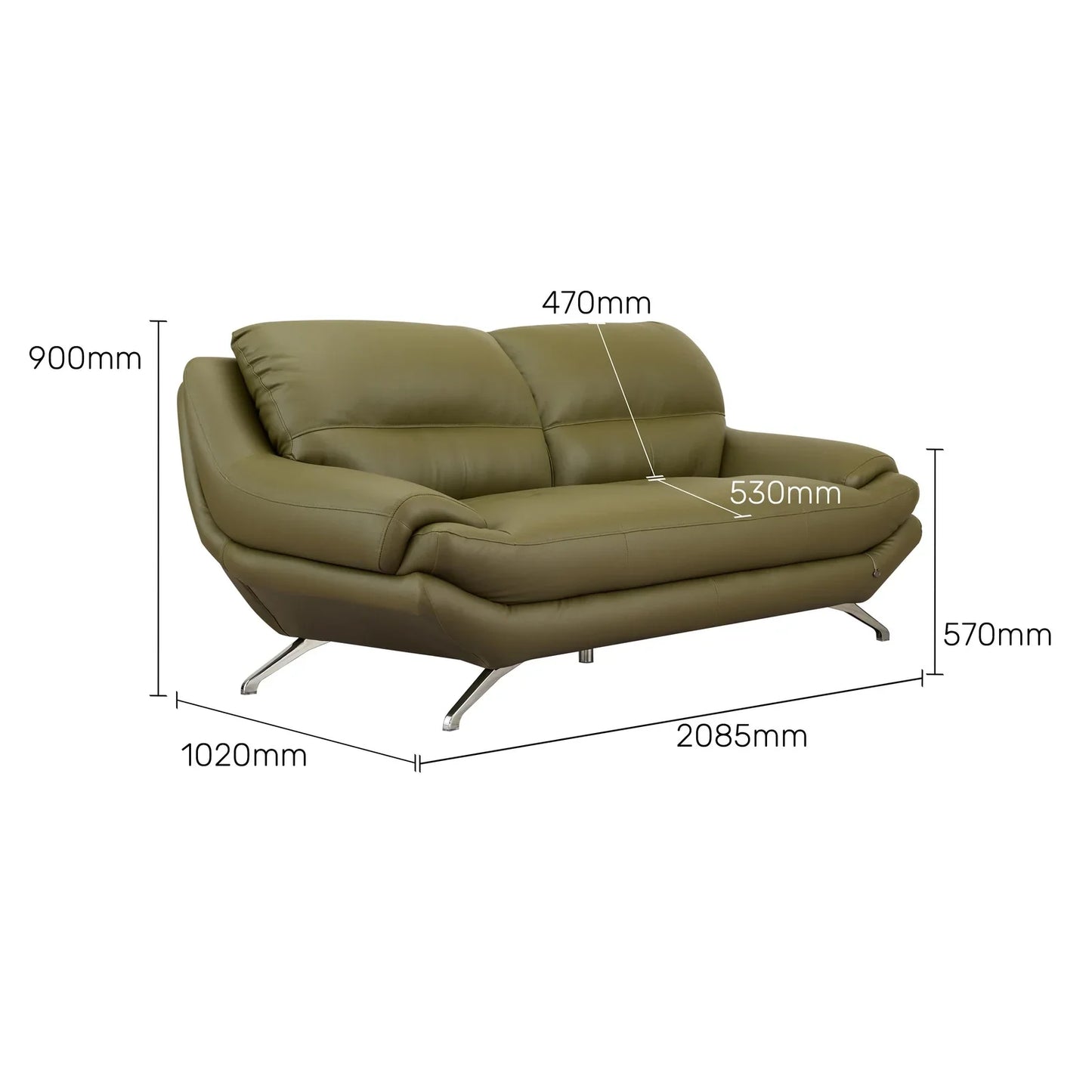 Leatherette 3 Seater Sofa in Olive Green
