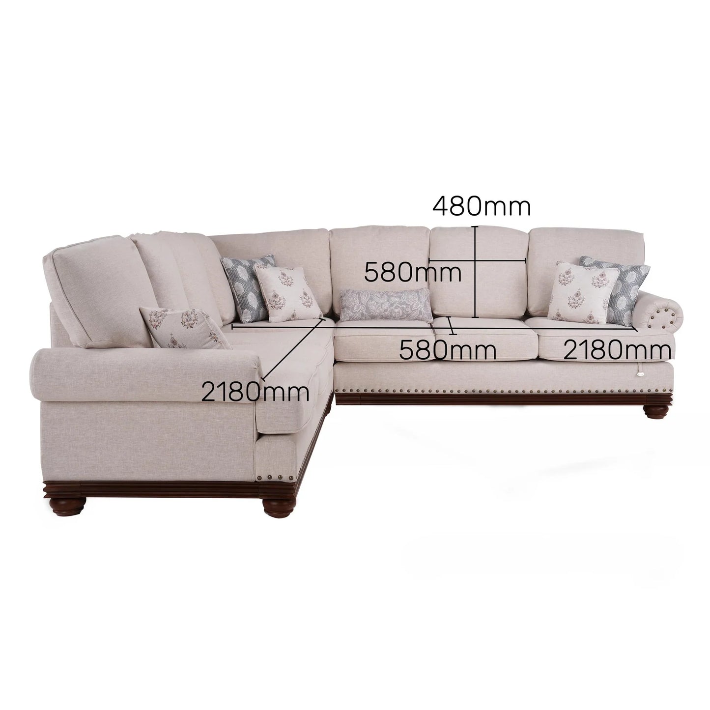 Linen Rolled Arms Corner Sofa in Beige