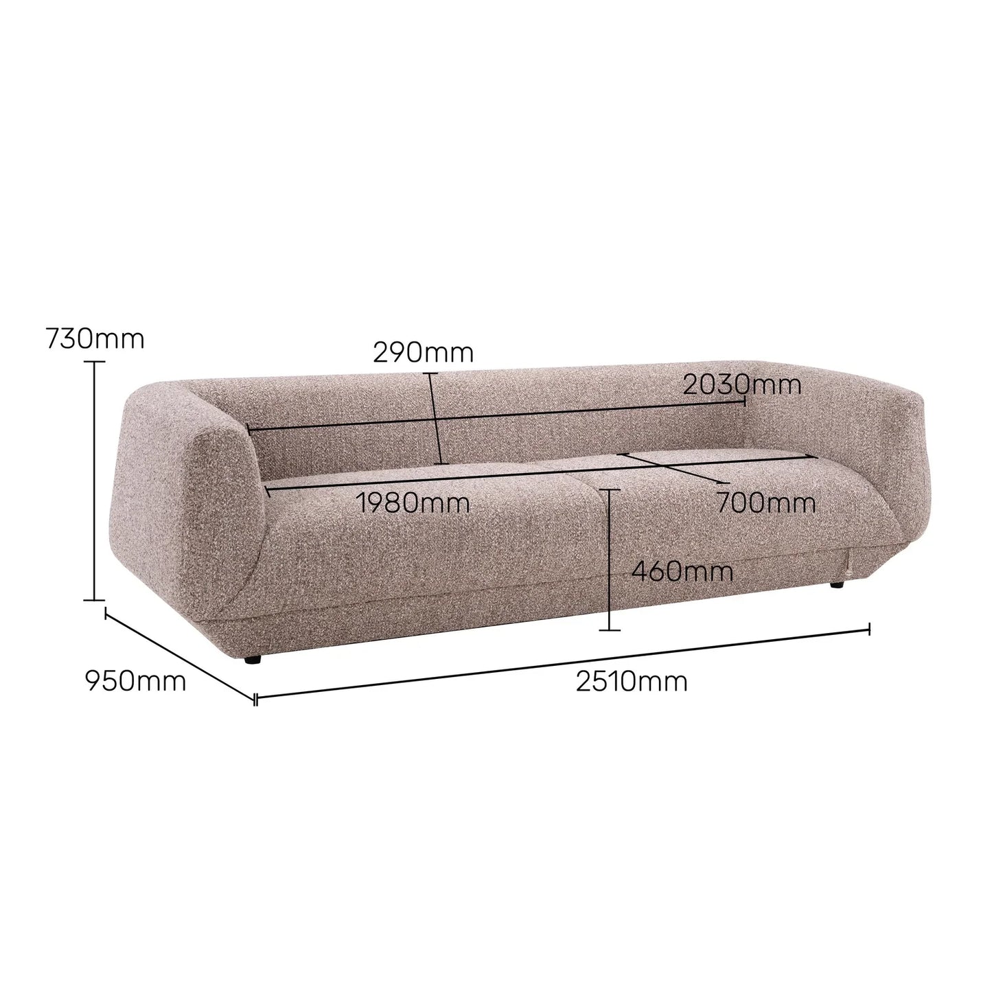Boucle 3 Seater Sofa in Cocoa Brown