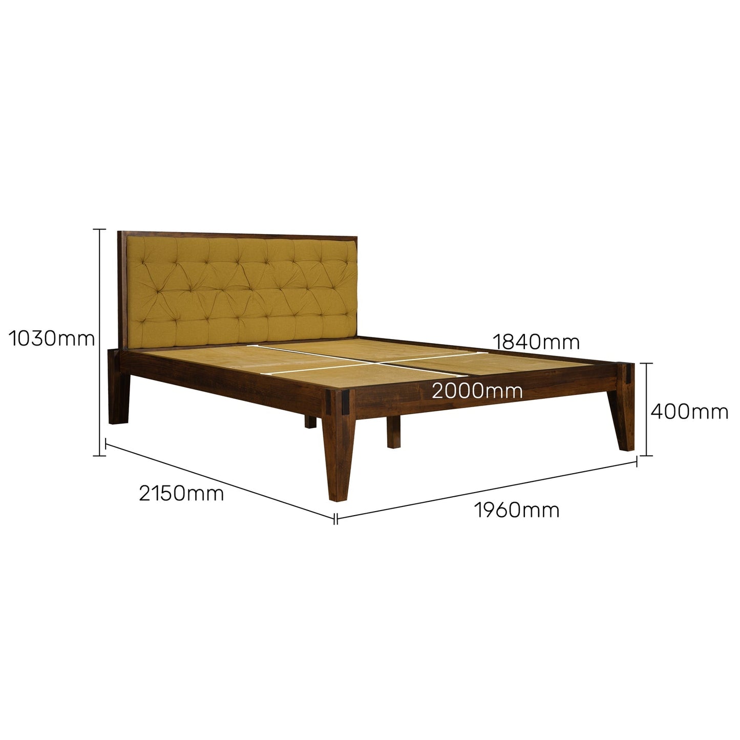 Solid Wood King Size Bed with Upholstered Headboard