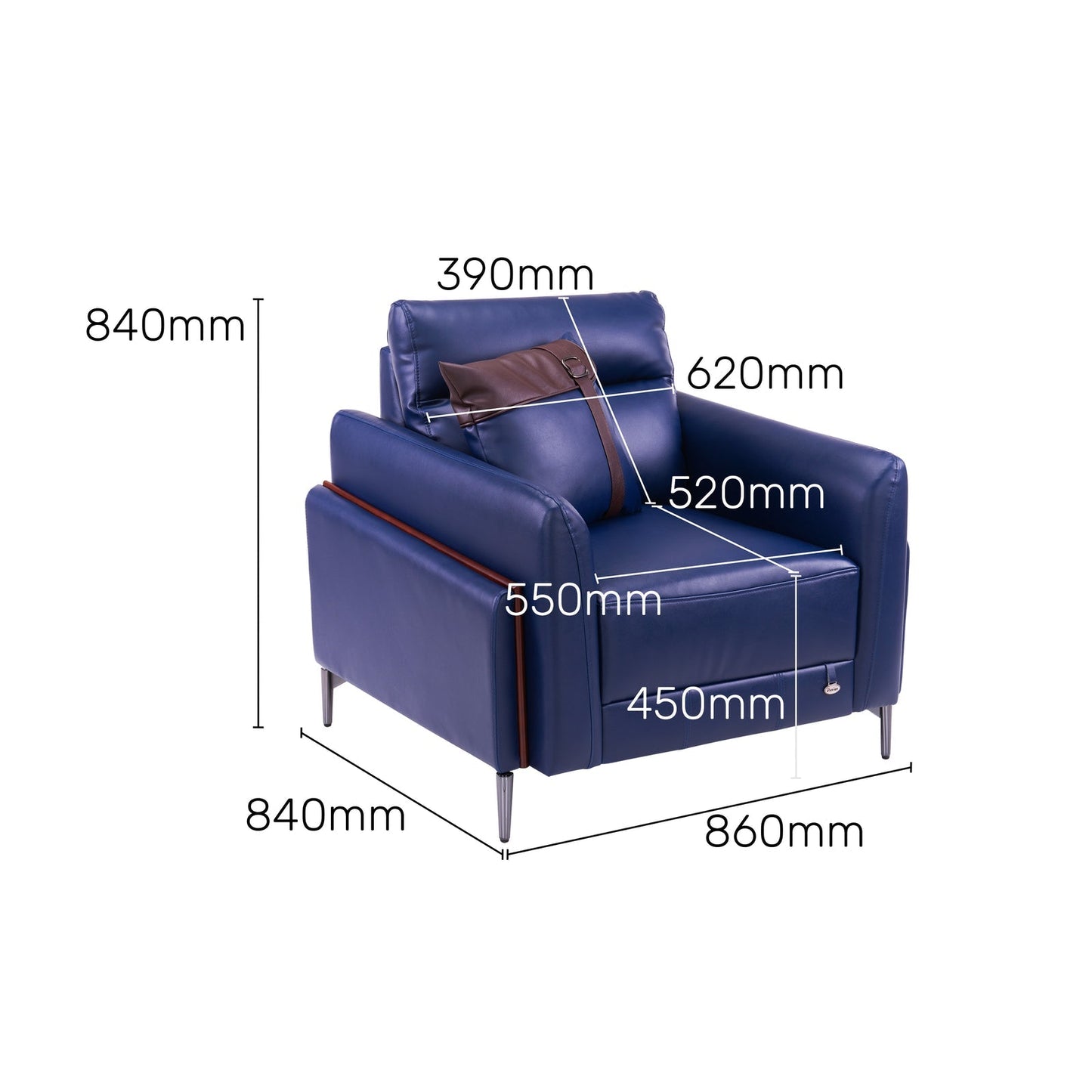 Leatherette 1 Seater Sofa in Galaxy Blue