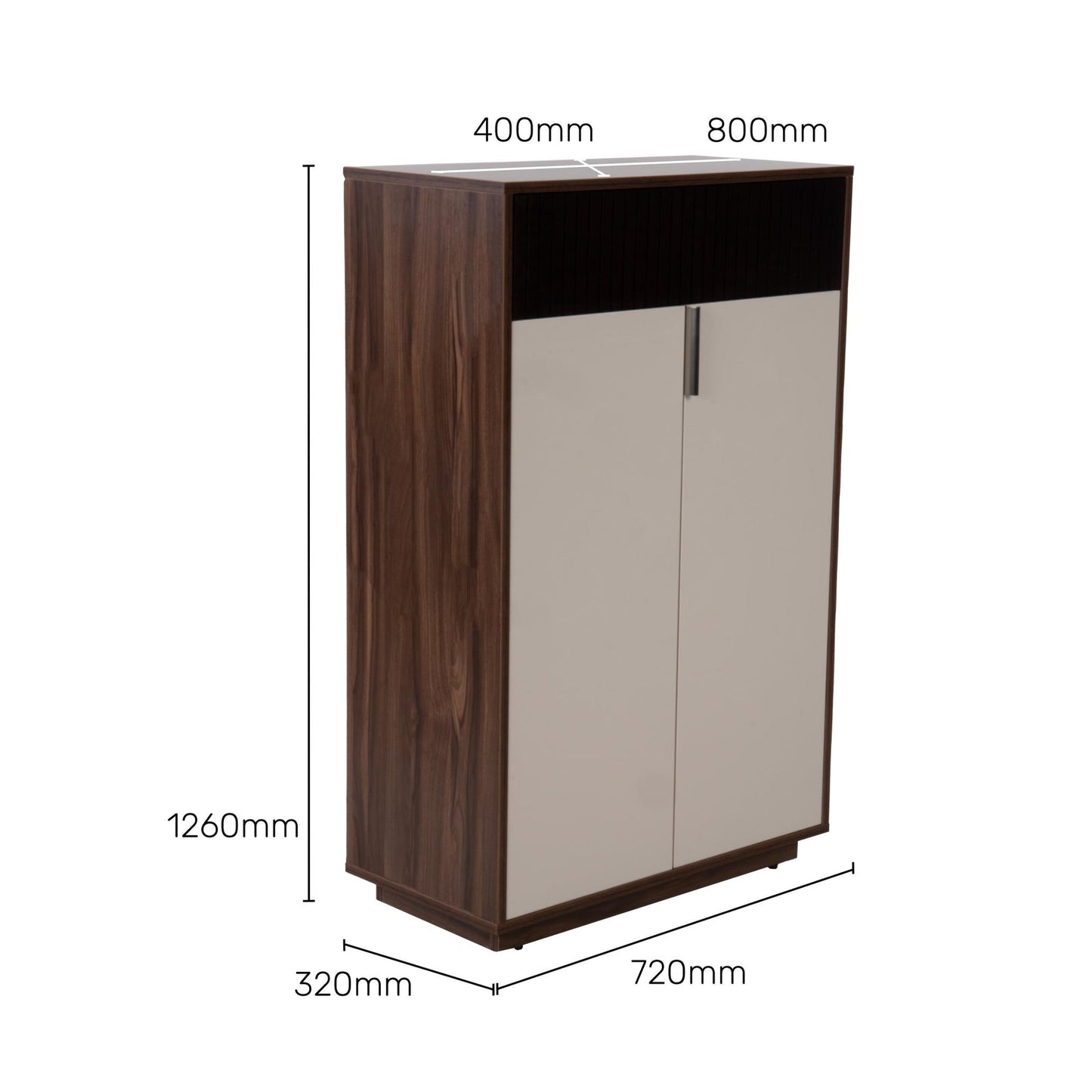 Shoe Cabinet in Walnut Finish with Fluted detail