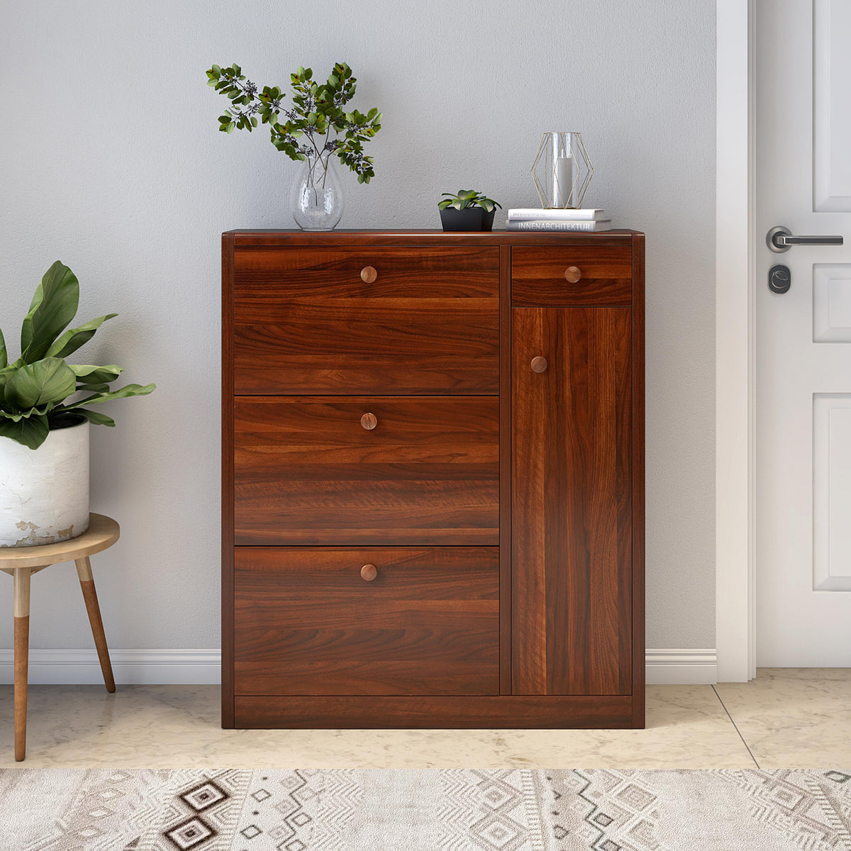 Shoe Cabinet with Pull-Down Foldable Drawers