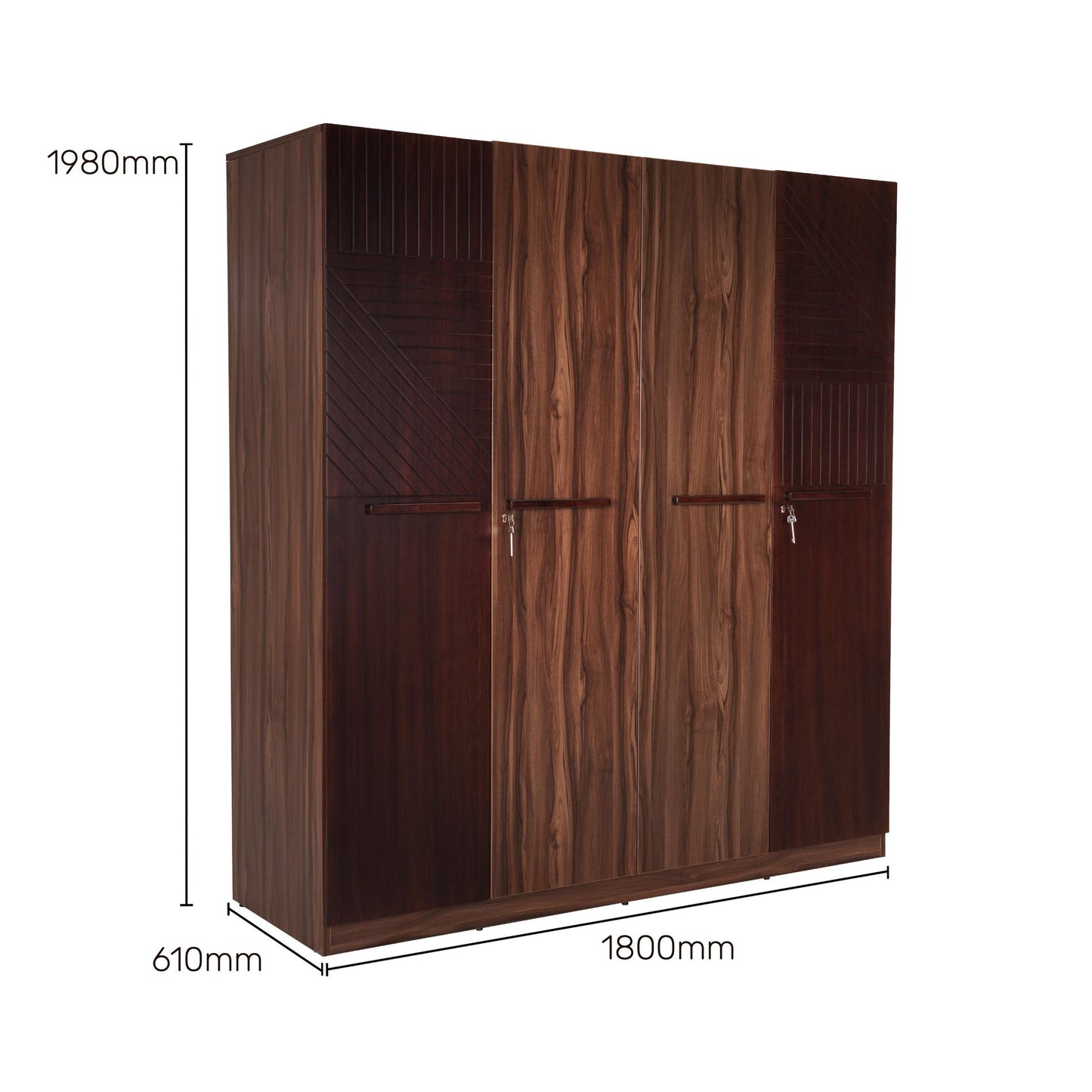 Veneer 4 Door Wardrobe in Walnut Finish