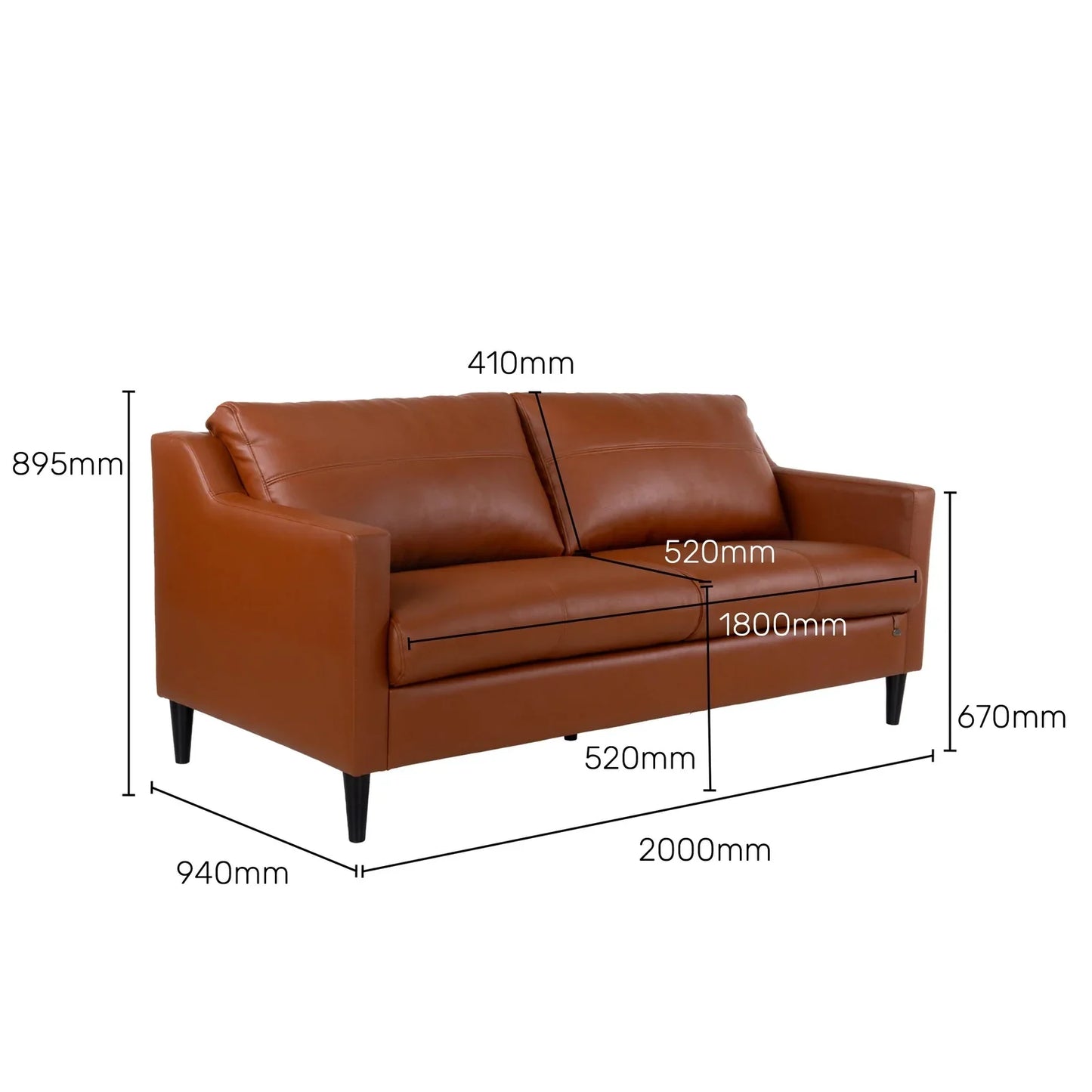 Leatherette 3 Seater Sofa in Cinnamon Brown