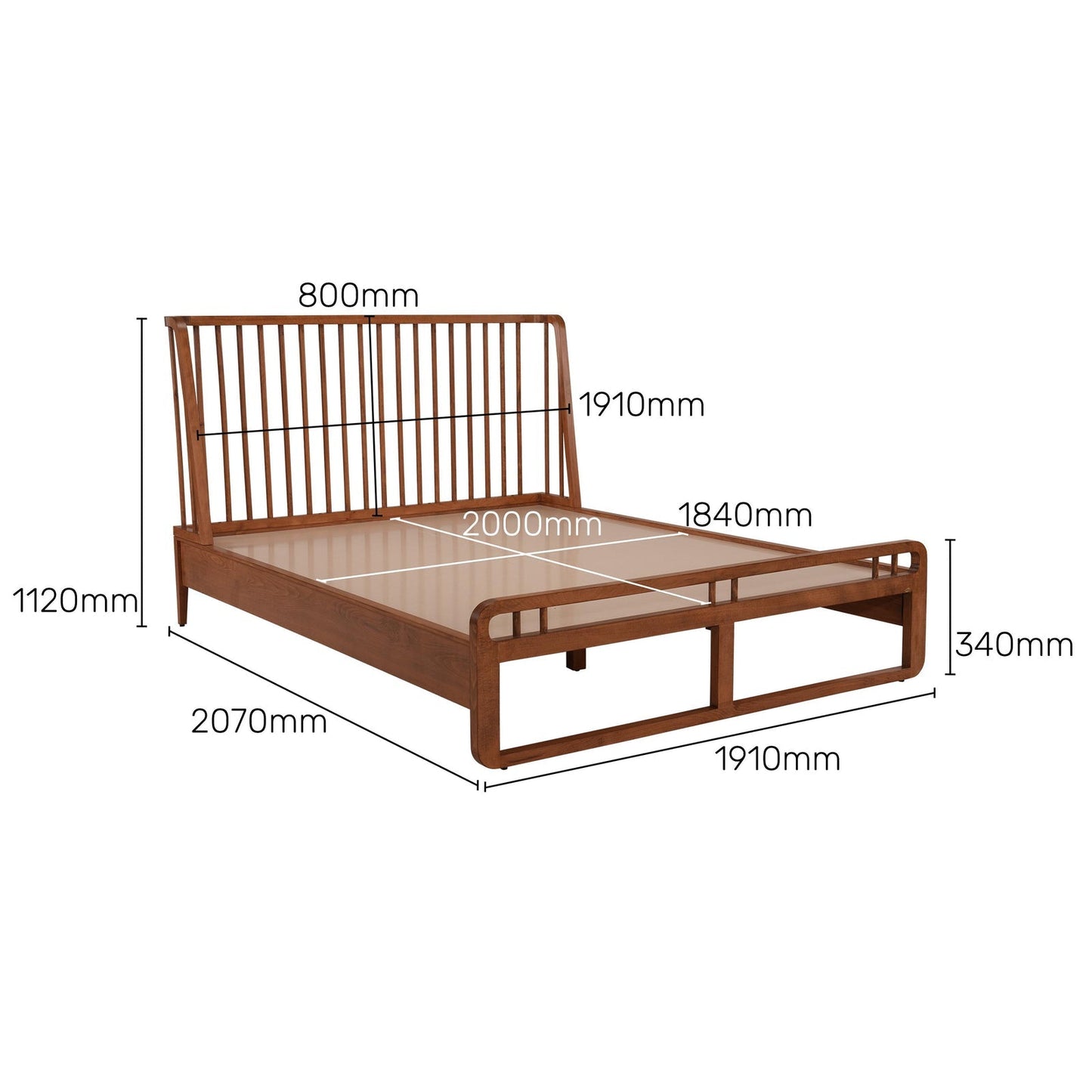 Slatted Wingback Solid Wood King Size Bed