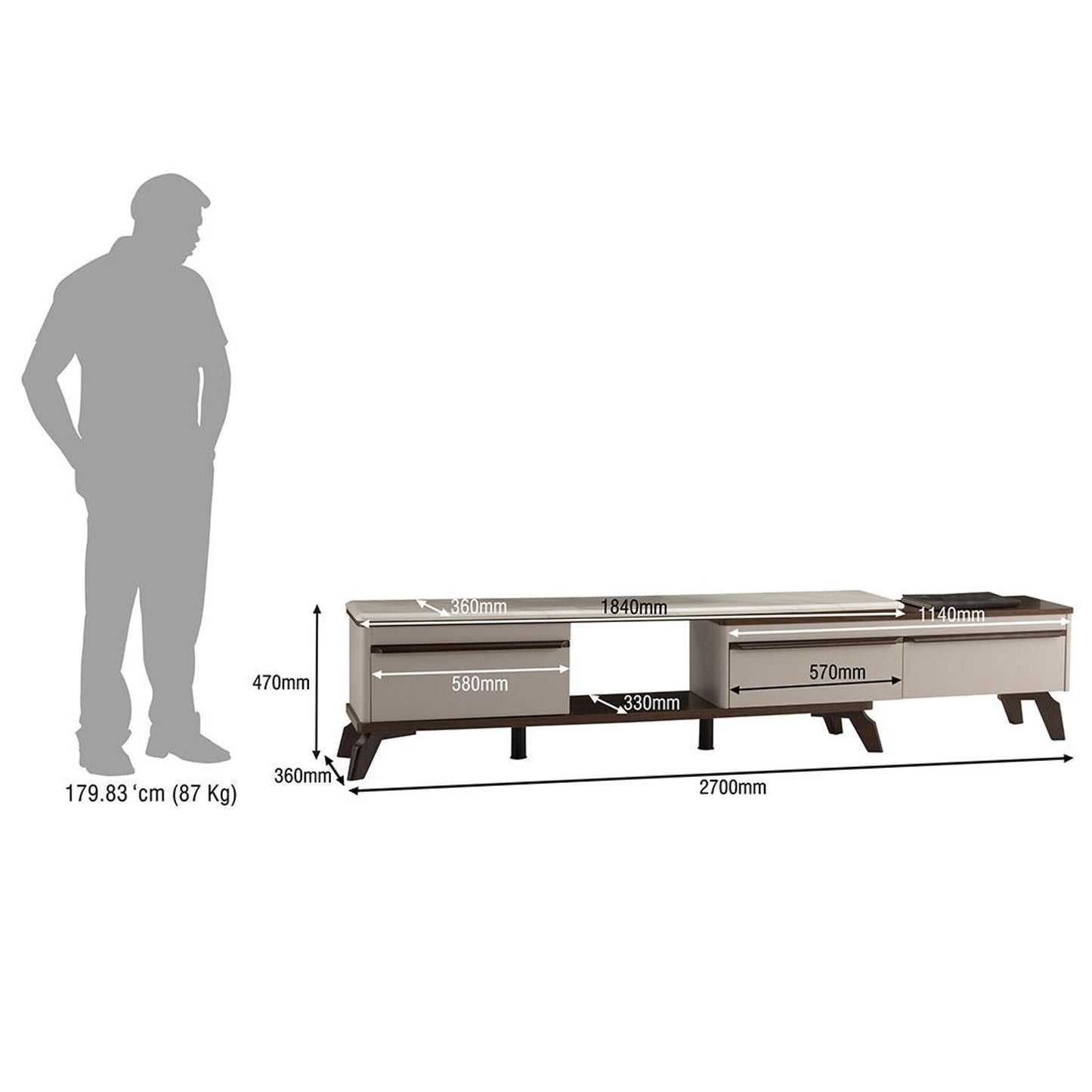 Extendable TV Unit with Marble Finished Top