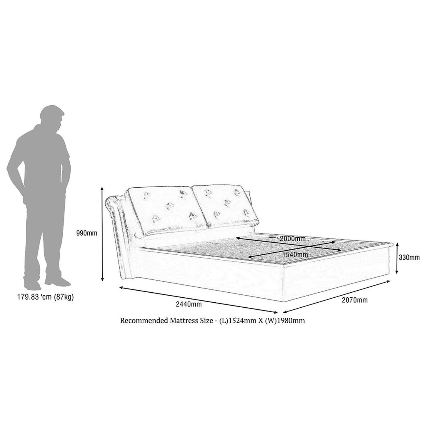 Upholstered Queen Size Bed with Hydraulic Storage