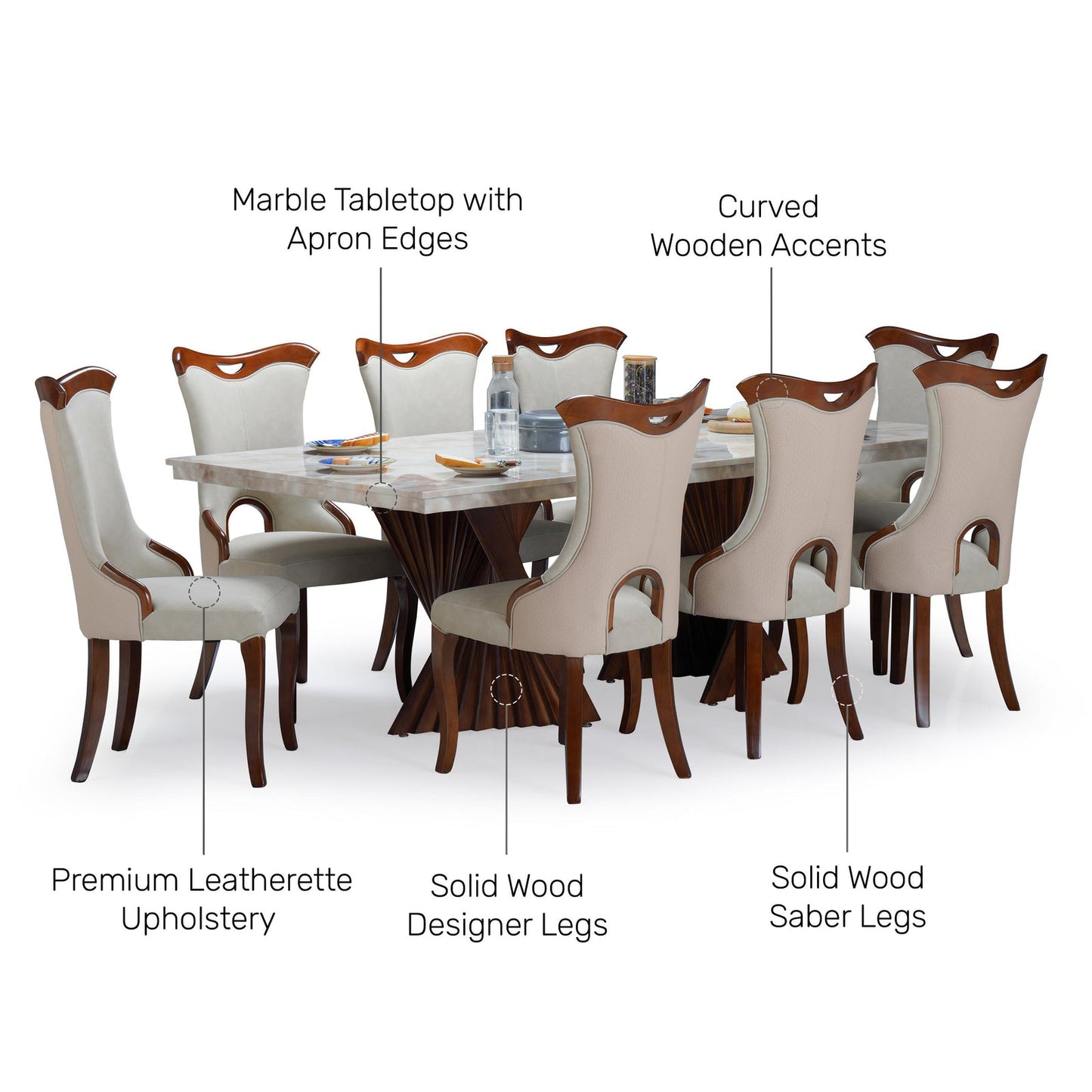 8 Seater Dining Set with Marble Finished Top