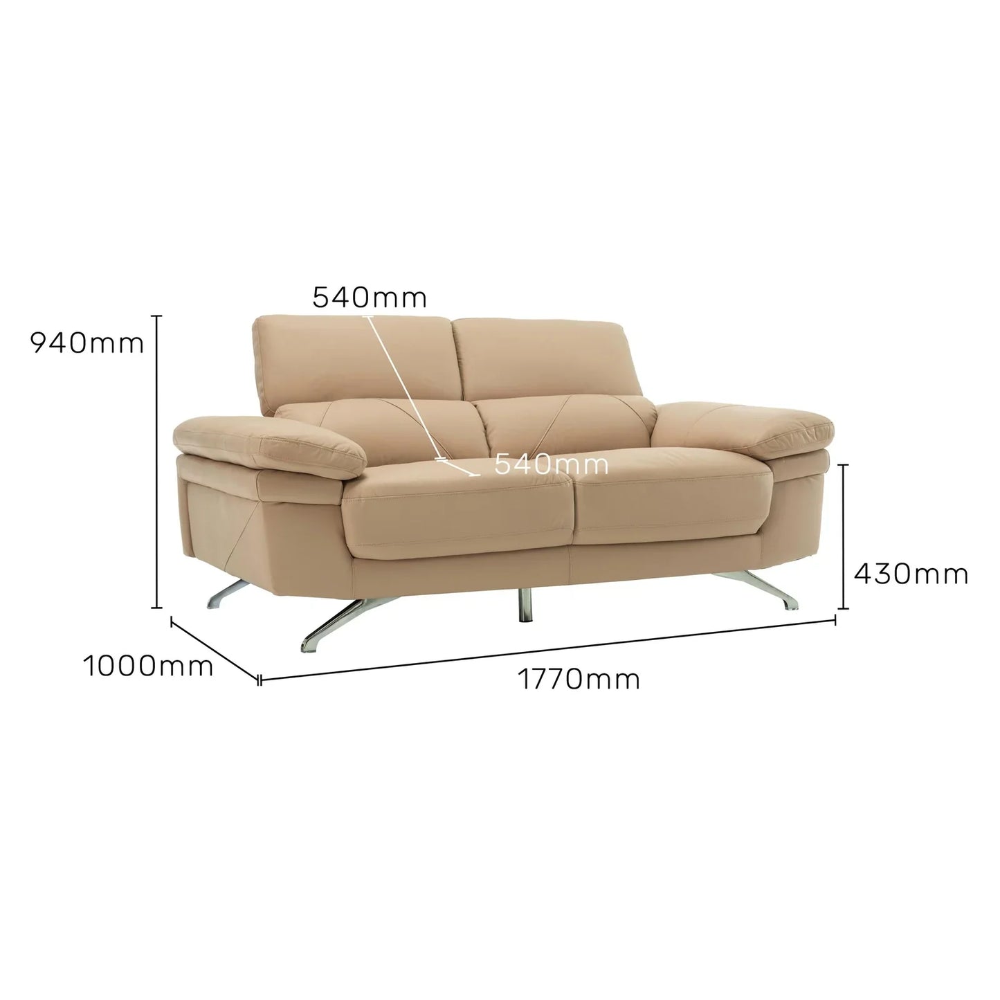 Leather 2 Seater Sofa with Adjustable Headrest