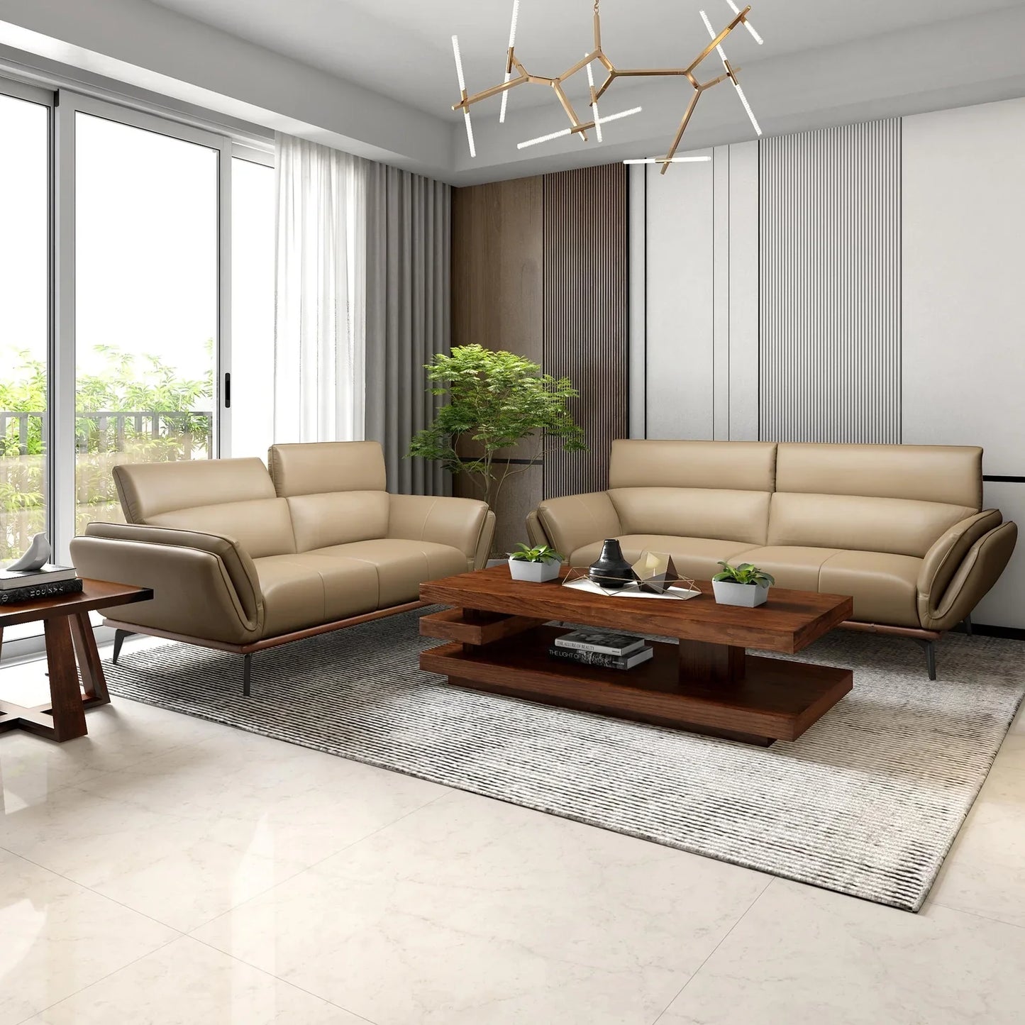 Leather 2 Seater Sofa in Dark Khaki