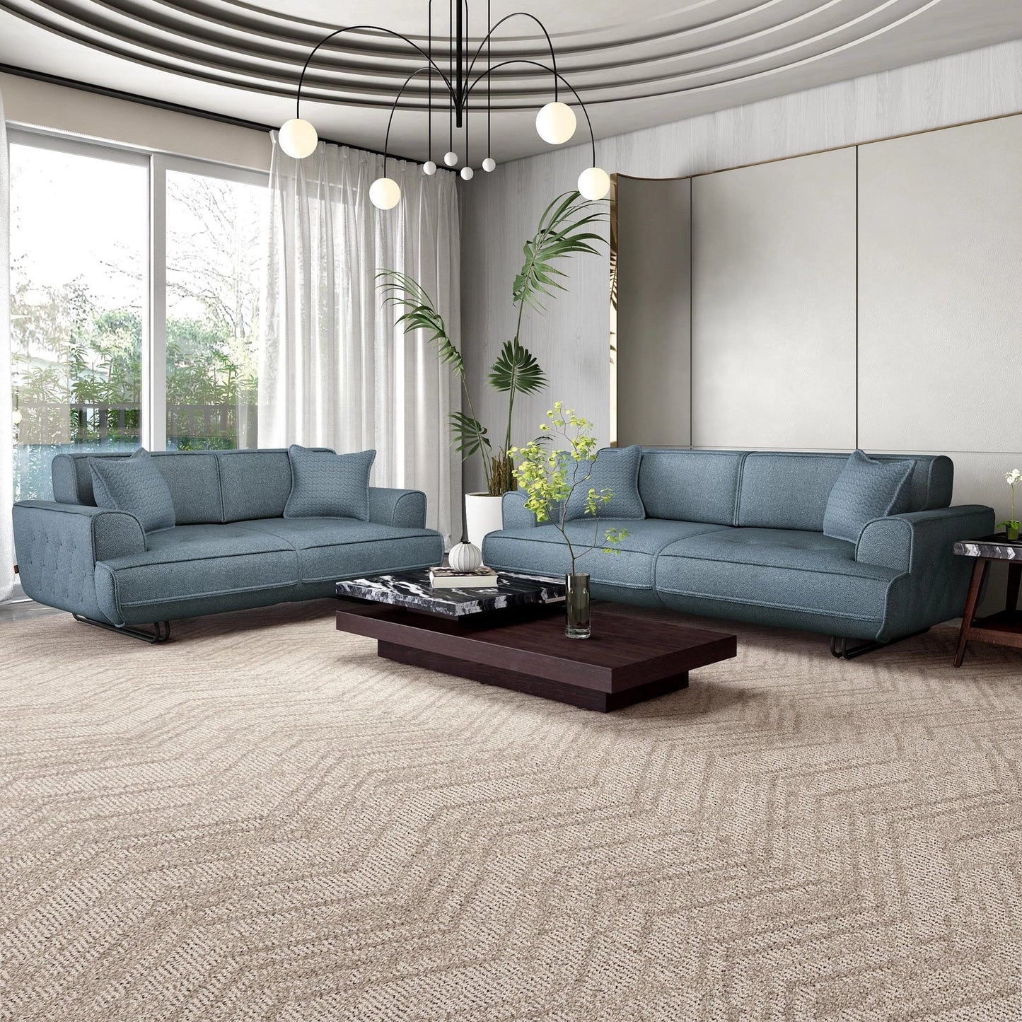Boucle 3 Seater Sofa with Flip-Down Backrest