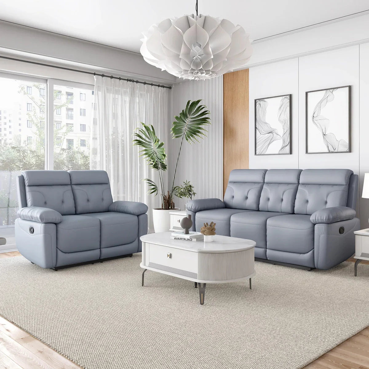 Leatherette 3 Seater Reclining Sofa in Smoke Grey