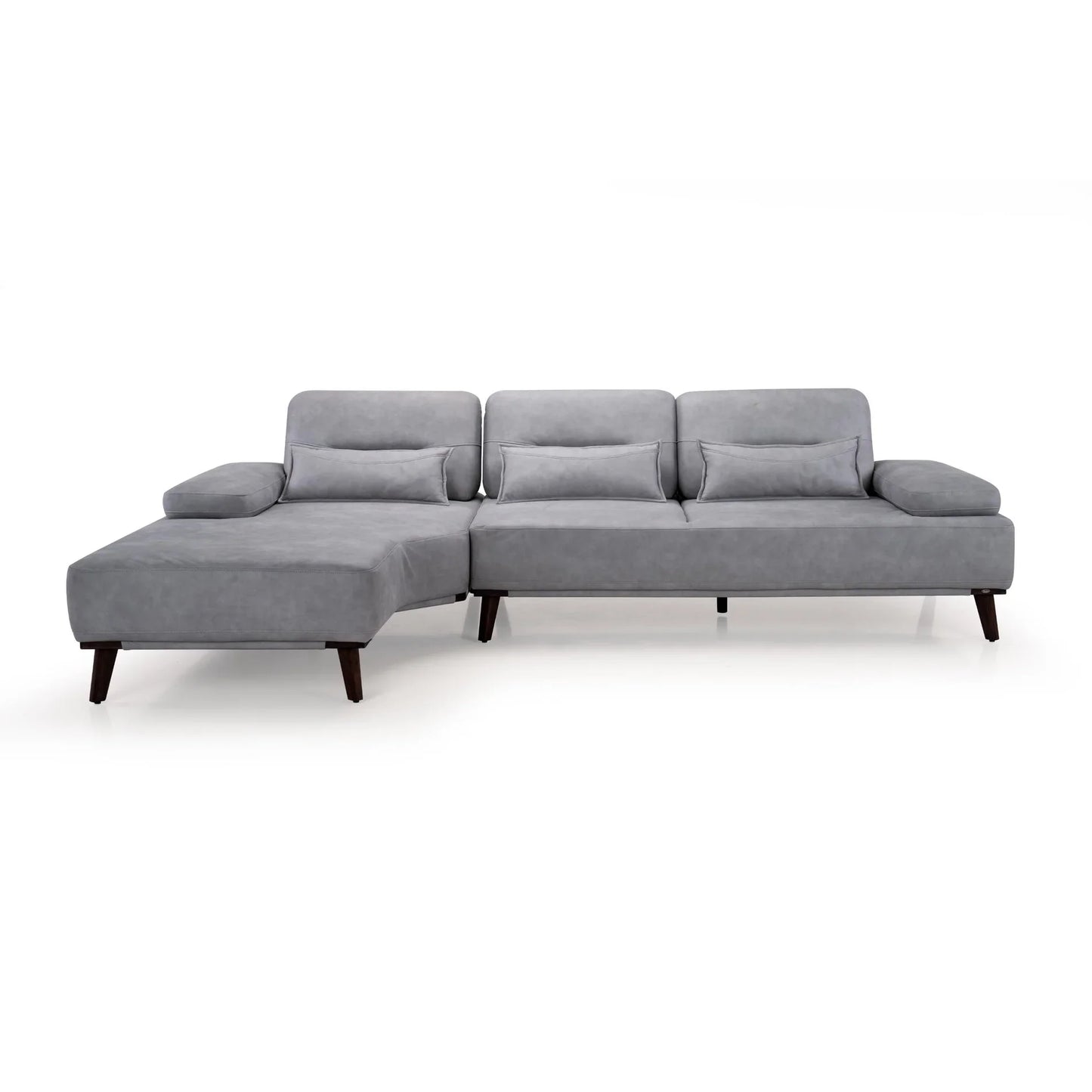 Suede L Shaped Sofa with Extendable Backrest