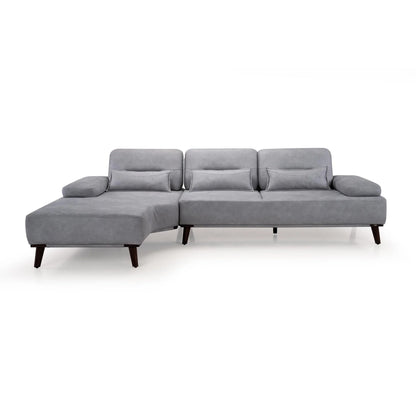 Suede L Shaped Sofa with Extendable Backrest