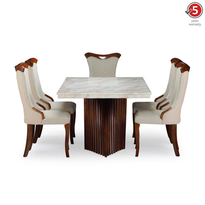 6 Seater Dining Set with Marble Finished Top