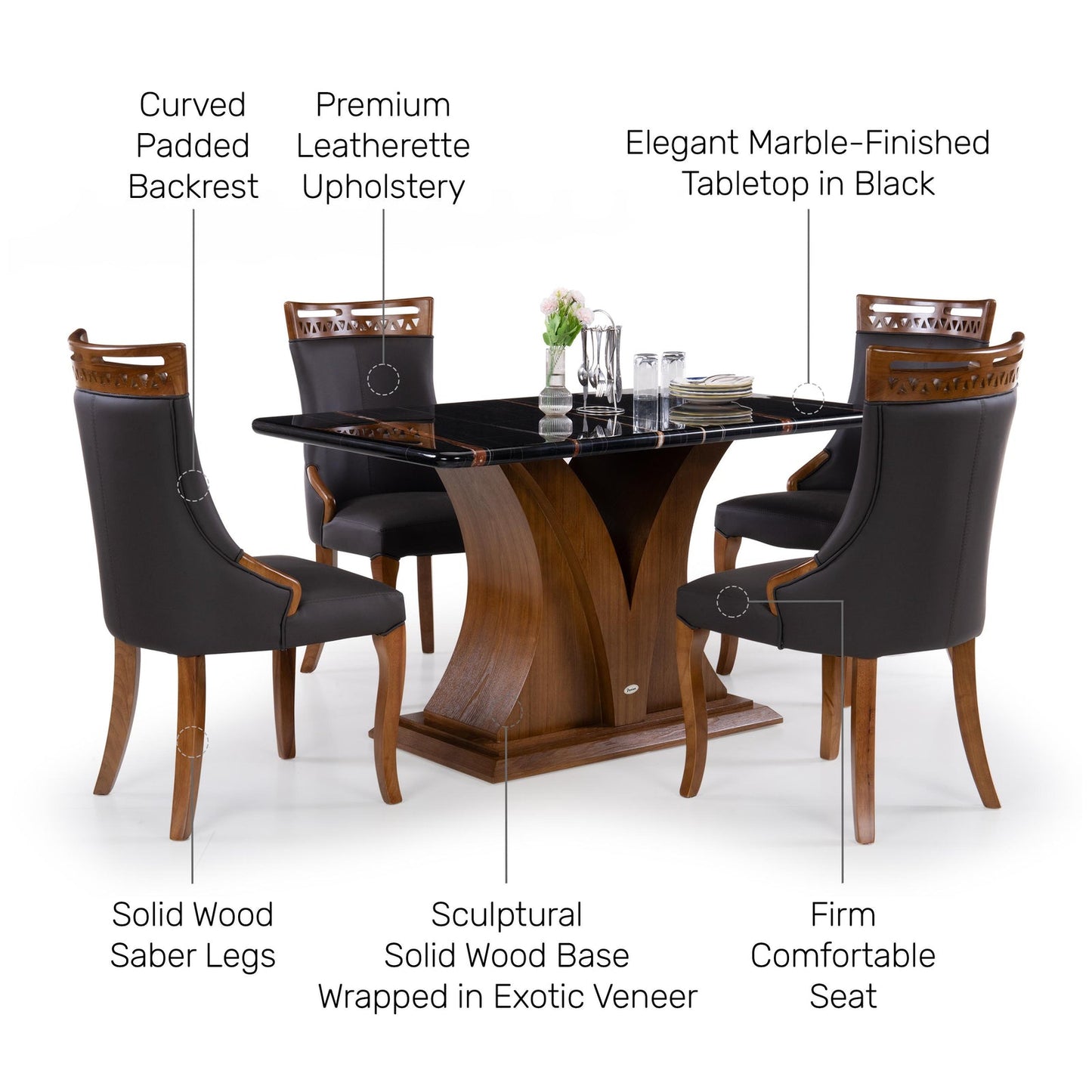 4 Seater Dining Set with Marble Finished Top