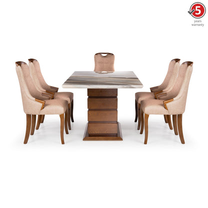 6 Seater Dining Set with Marble Finished Top
