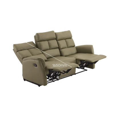 Leather 3 Seater Reclining Sofa in Olive Green