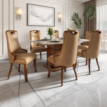 6 Seater Dining Set with Marble Finished Top
