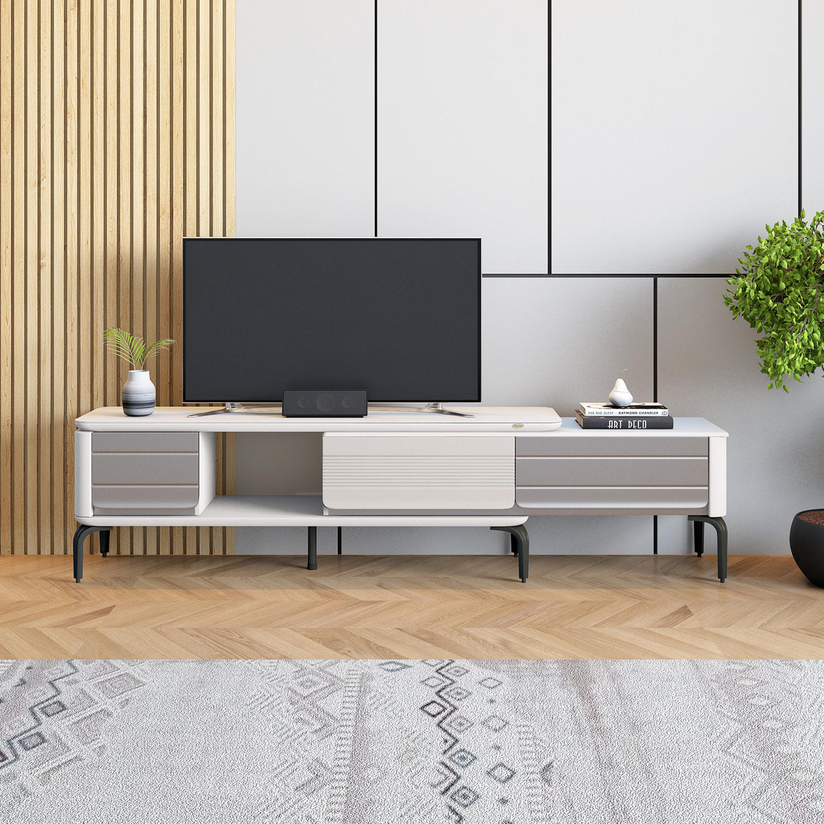 Extendable TV Unit with Marble Finished Top