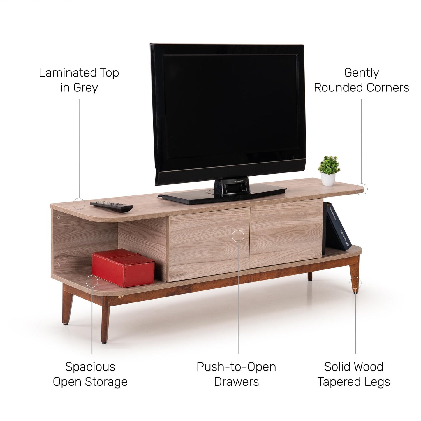 TV Unit in Light Grey Finish with Laminate Top