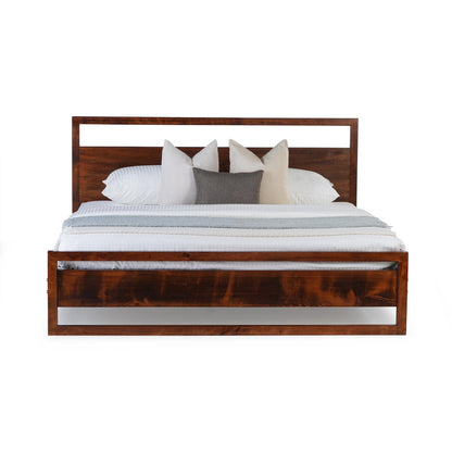 Solid Wood Queen Size Bed, Dark Oak Finish