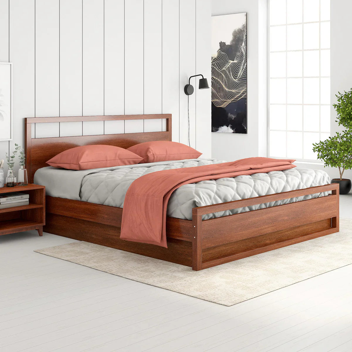 Solid Wood Queen Size Bed with Box Storage