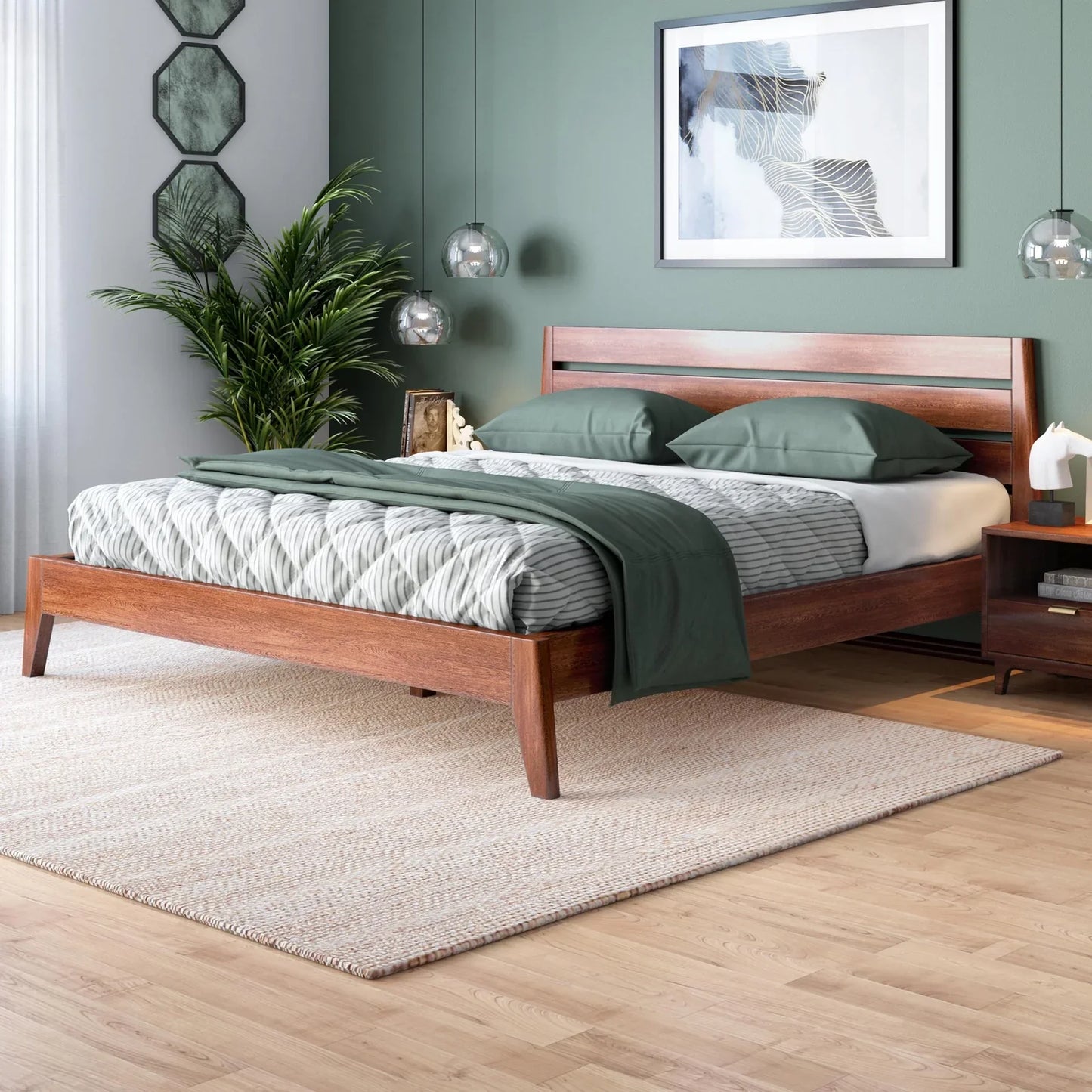 Solid Wood King Size Bed in Dark Oak Finish