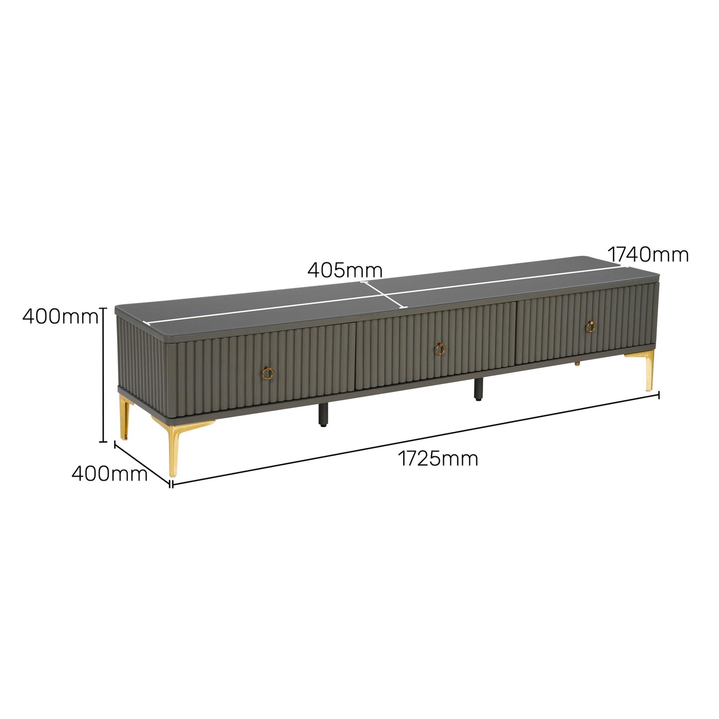 Glass Top TV Unit in Grey with Fluted Detail