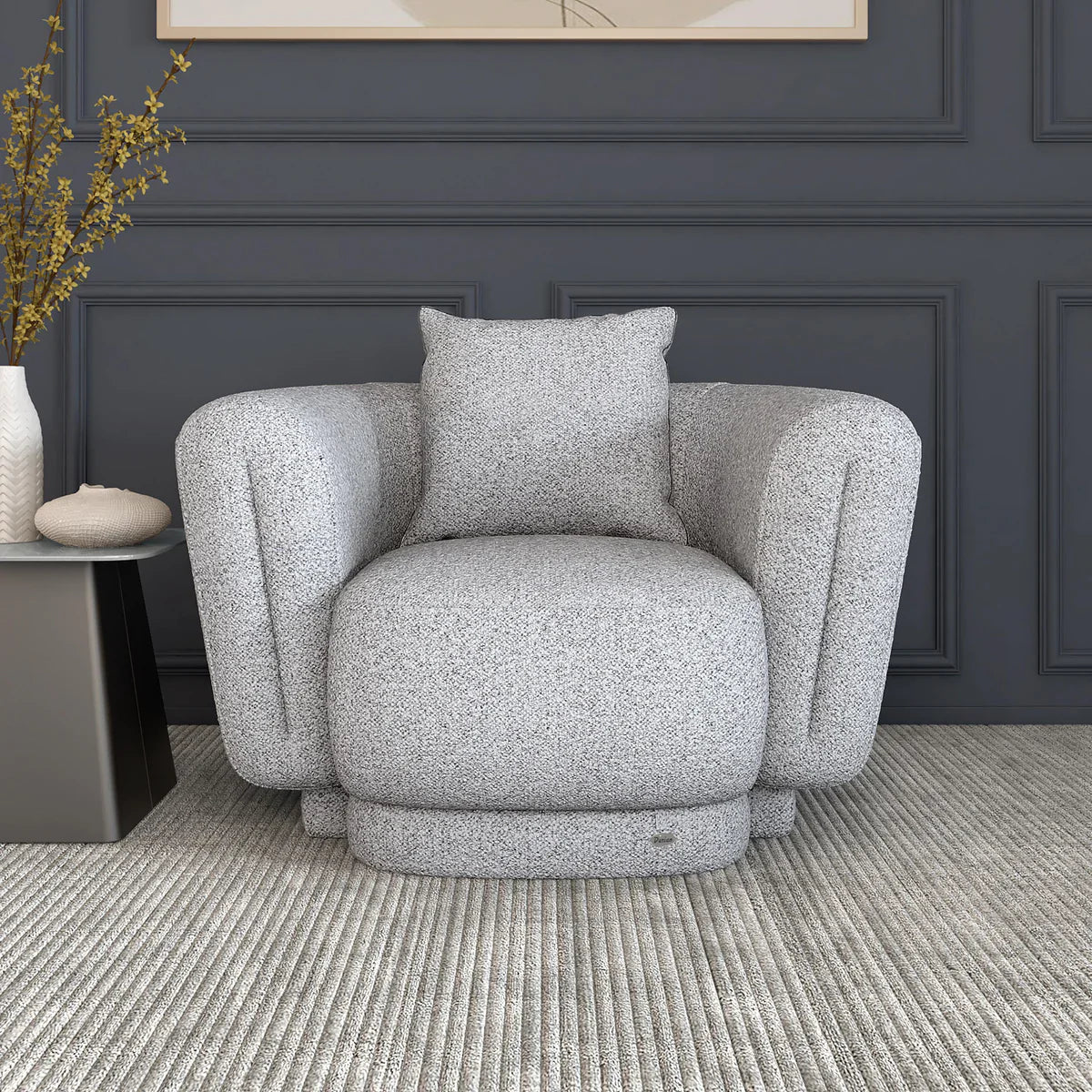 Boucle 1 Seater Curved Sofa in Moonlight Grey