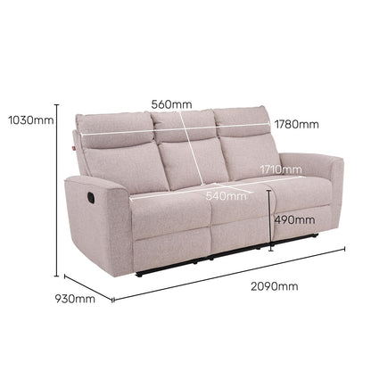 Tweed 3 Seater Reclining Sofa in Beige