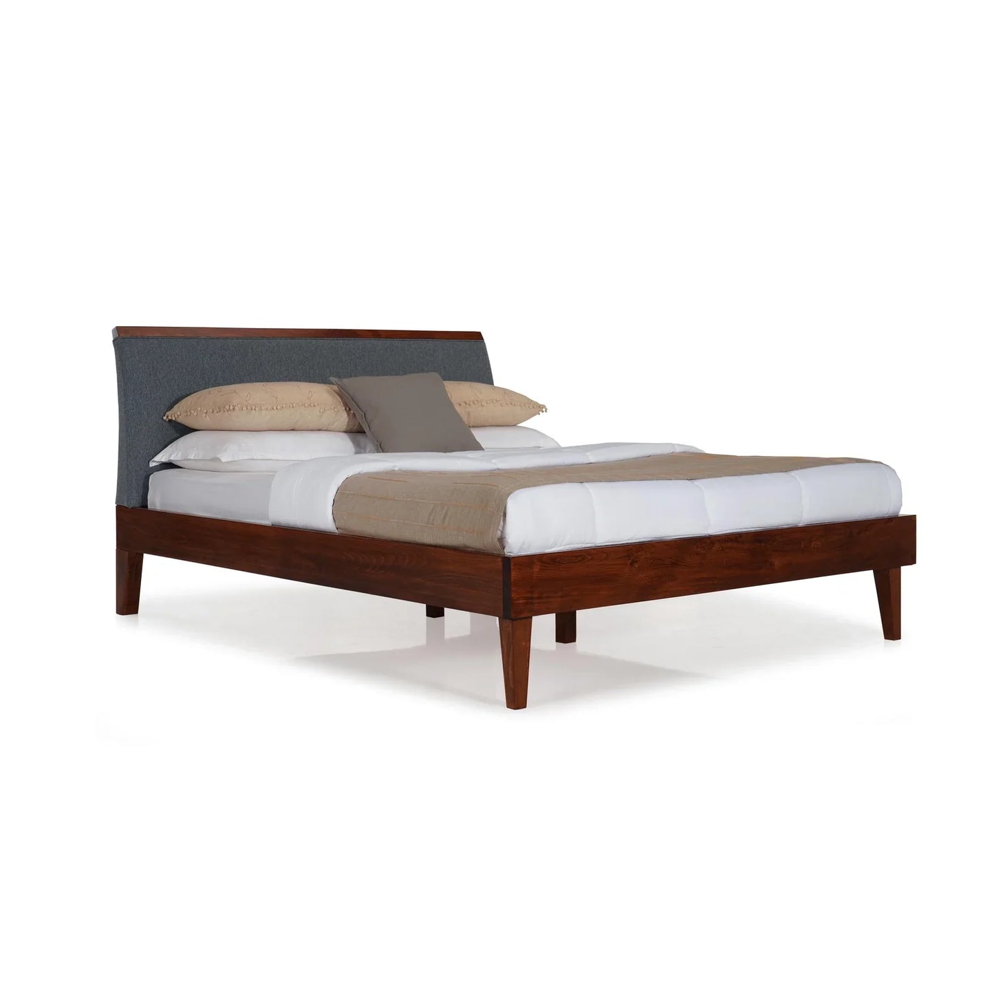 Solid Wood Queen Size Bed with Upholstered Headboard