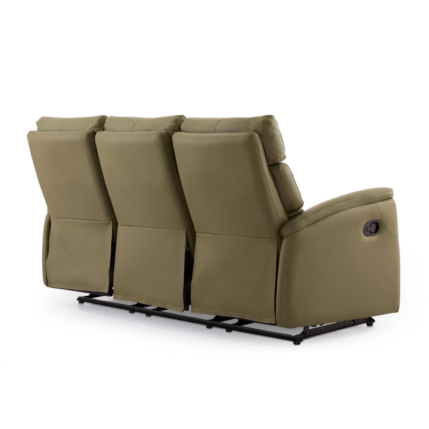 Leather 3 Seater Reclining Sofa in Olive Green