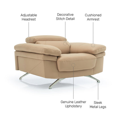 Leather 1 Seater Sofa with Adjustable Headrest