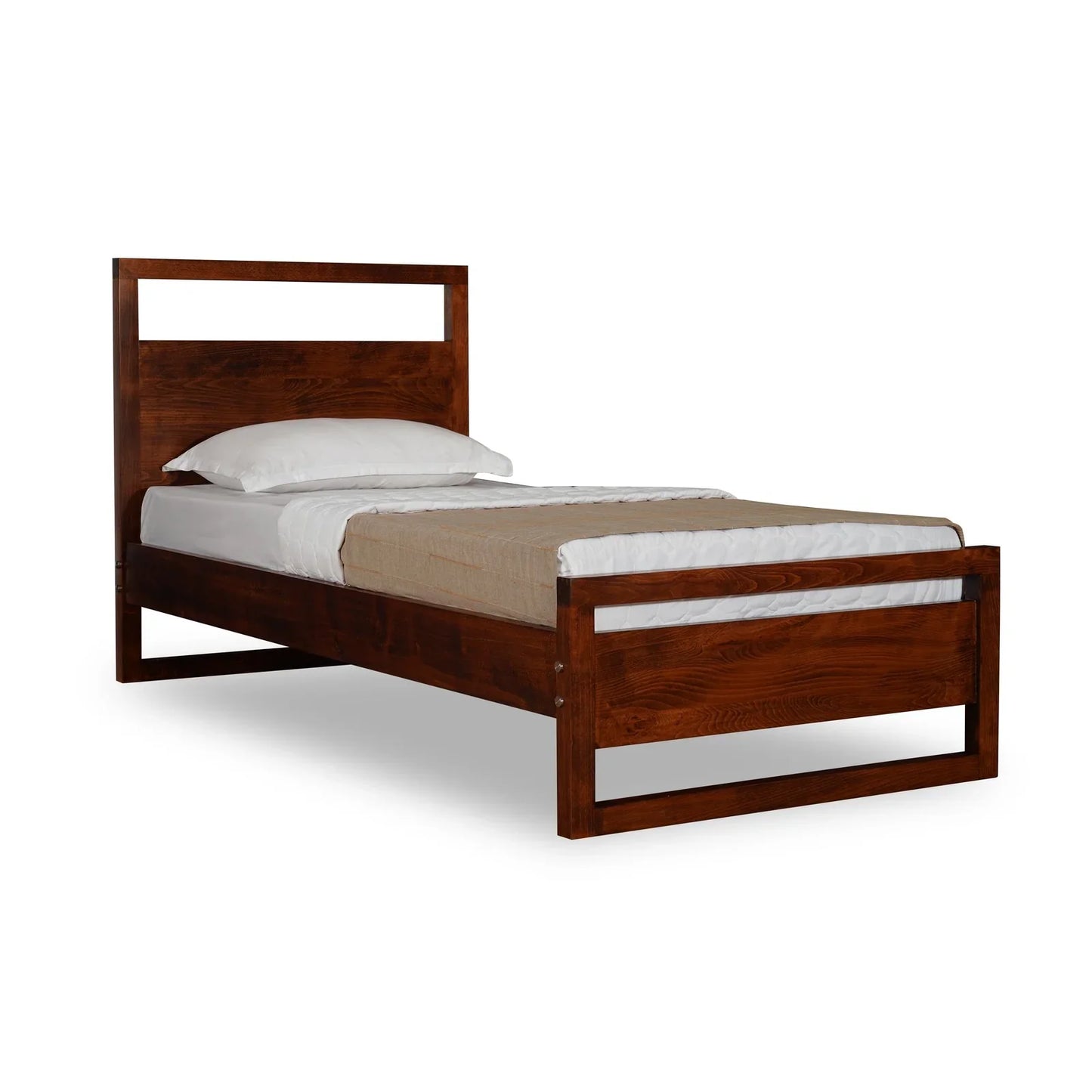 Solid Wood Single Size Bed, Dark Oak Finish