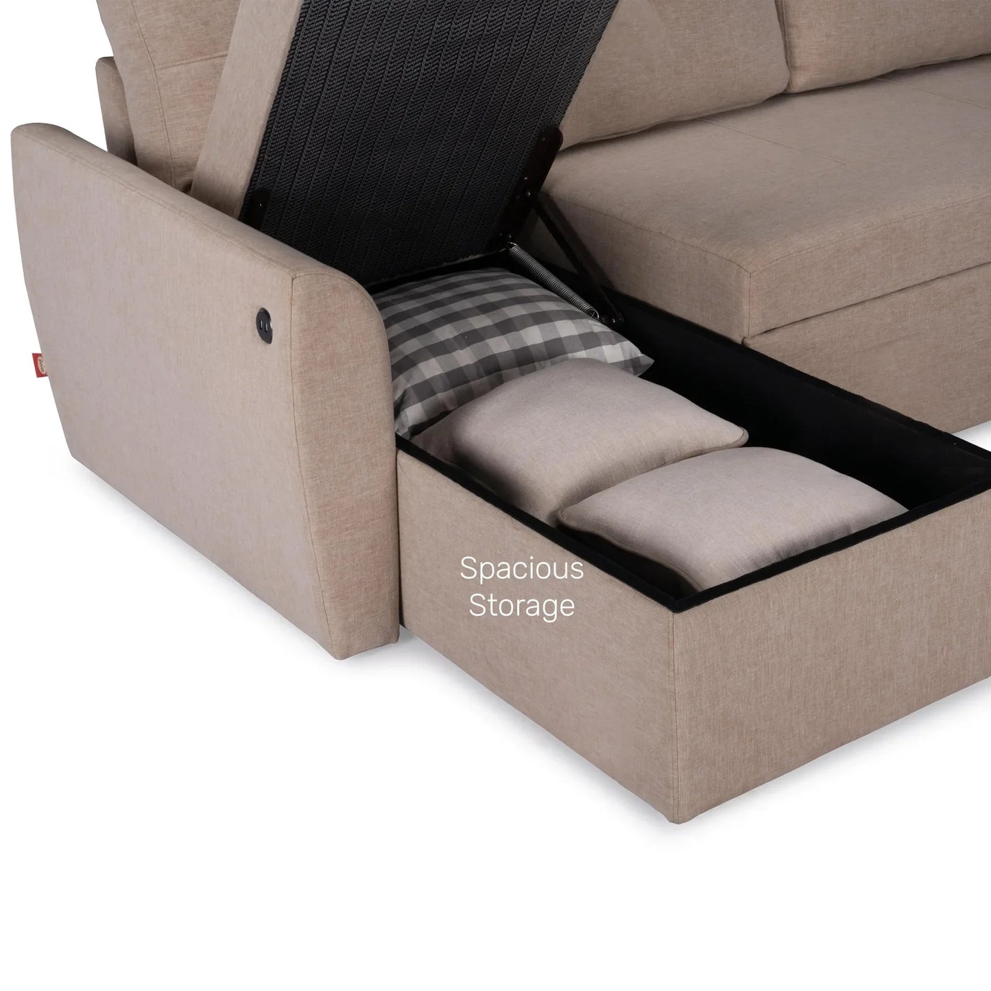 Fabric Sofa Cum Bed with Storage Chaise