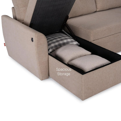 Fabric Sofa Cum Bed with Storage Chaise