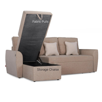 Fabric Sofa Cum Bed with Storage Chaise