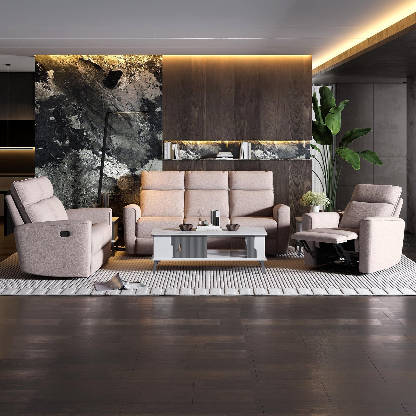 Tweed 3 Seater Reclining Sofa in Beige