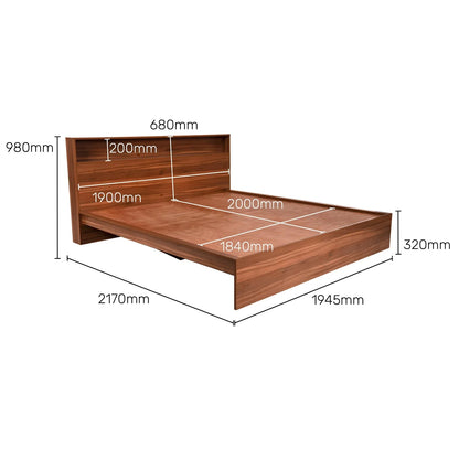 King Size Bed in Walnut Finish with LED Light