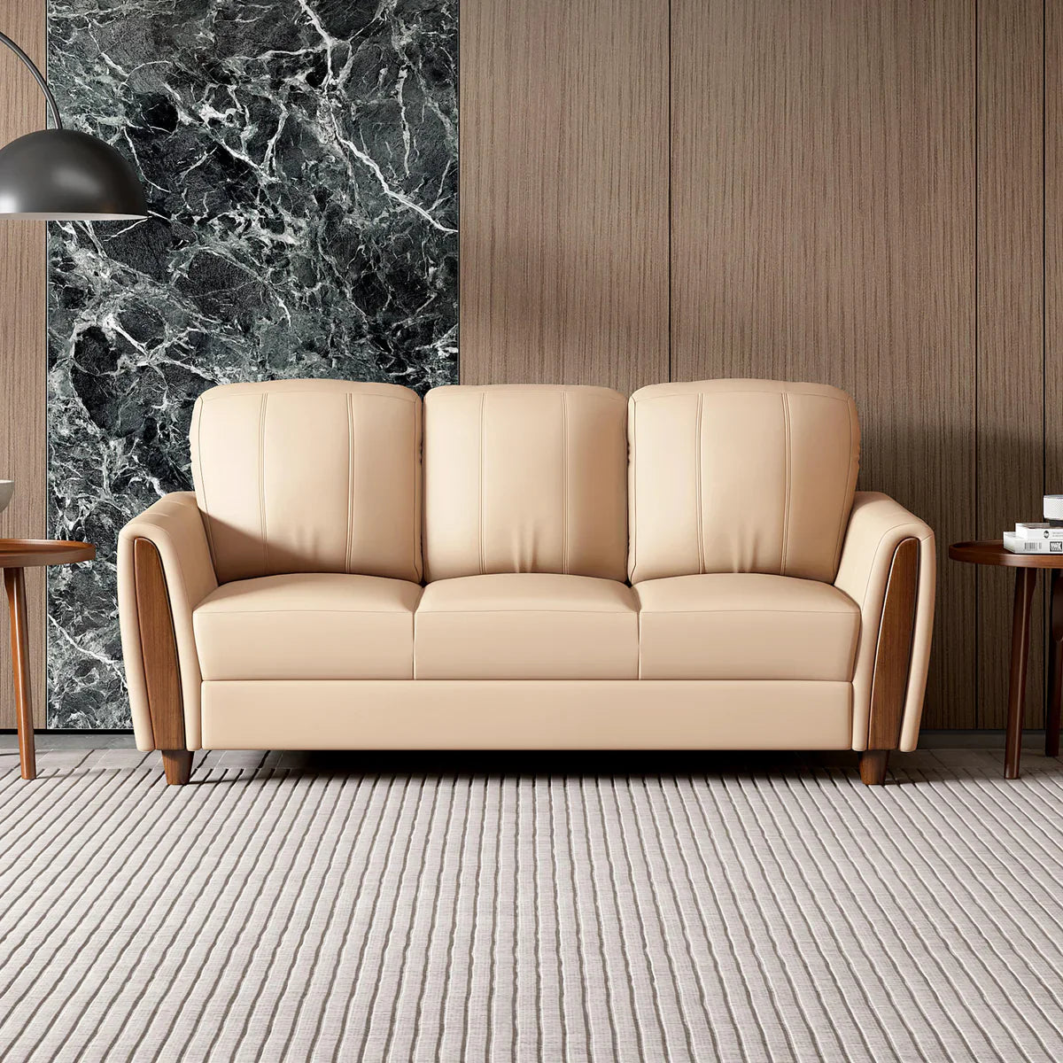 Leatherette 3 Seater Sofa in Cream White